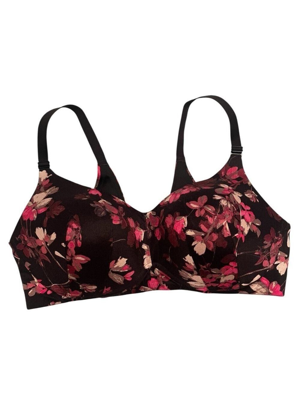 Cacique Women’s Lightly Lined No Wire Black Floral Bra Style 4337, Size 40DDD